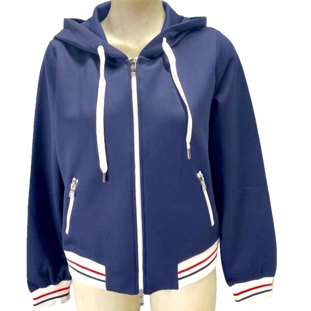 NEW MARGITTES women's hooded athletic jacket in navy/white/red